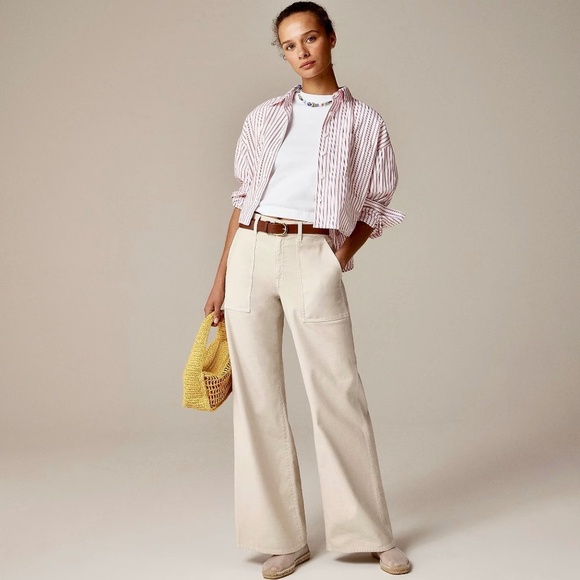 NWT!! J. CREW Camp Pocket Wide Leg Pants Natural Stretch Cotton 28P 28 Petite - Picture 1 of 16
